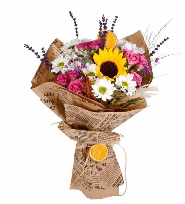 Pembe Gül Ayçiçeği Papatya Buketi