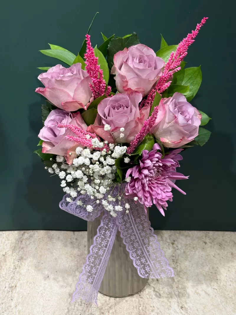 Özel Vazosunda 5 Lila Gül 