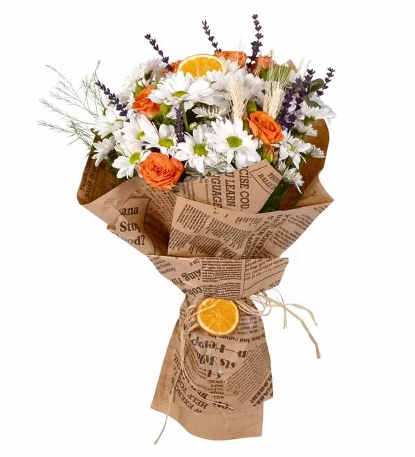 Beyaz Papatya ve Turuncu Çardak Gül Buketi